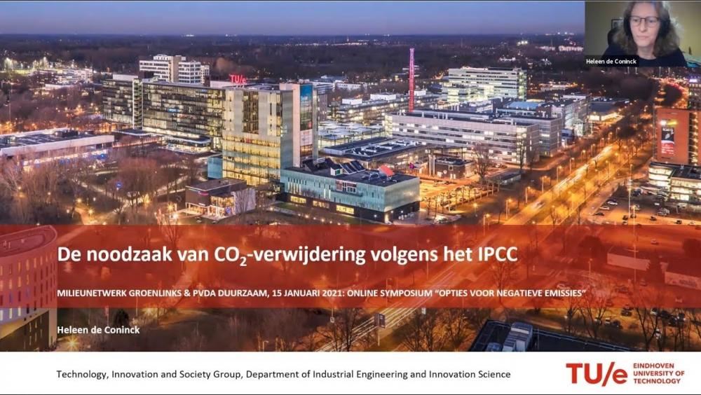 Eerste dia van de presentatie Noodzaak om meer te doen dan CO2 emissies te verminderen door Heleen de Coninck (TU Eindhoven, IPCC)